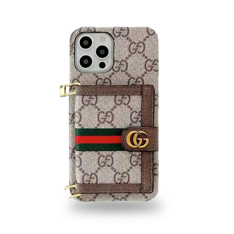 ブラウンのGG iPhoneケース、パスケースとストラップ -XK240330