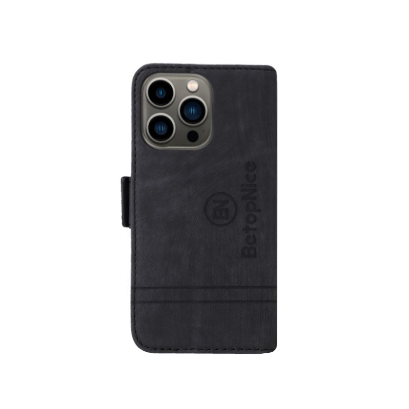 レザー黒のiPhoneケース　手帳型カードホルダー-YYT241437