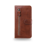 牛革製茶色のiPhoneケース ジッパー付き手帳型カードホルダー-LLN240709