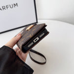 ラグジュアリーデザイン モノグラム手帳型iPhoneケース（ファスナー財布＆ストラップ付き）-OKLB003