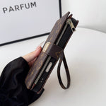 ラグジュアリーデザイン モノグラム手帳型iPhoneケース（ファスナー財布＆ストラップ付き）-OKLB003