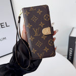 ラグジュアリーデザイン モノグラム手帳型iPhoneケース（ファスナー財布＆ストラップ付き）-OKLB003