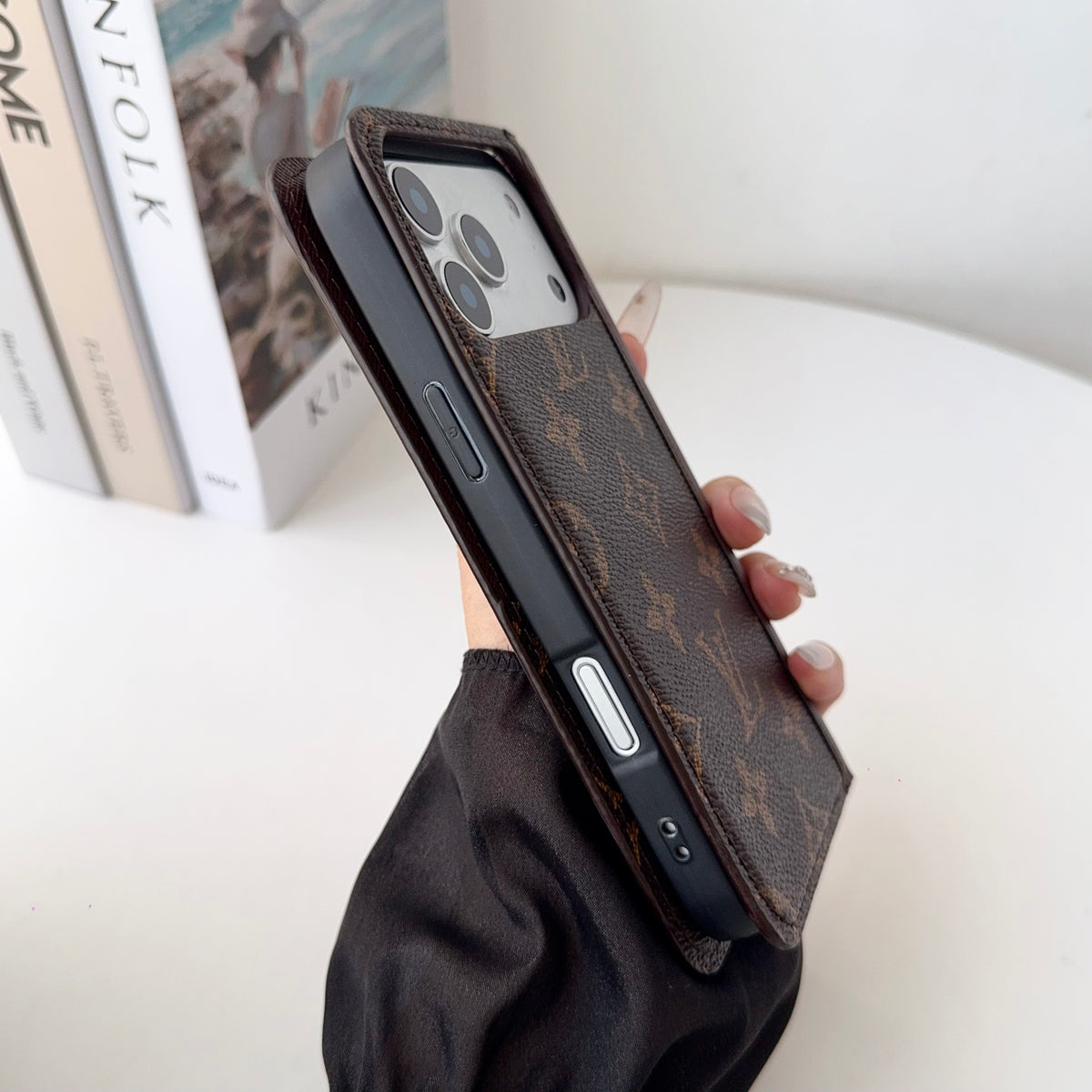 高級レザー手帳型ウォレットiPhoneケース（ビッグプリント）-OKLB004