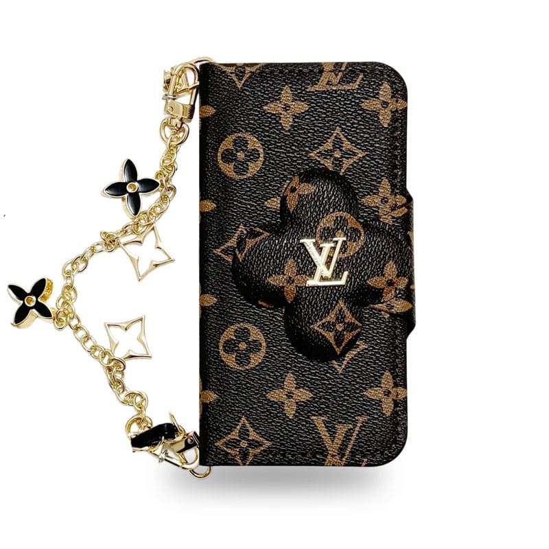 モノグラム柄クラシック手帳型iPhoneケース（カード収納・チェーン付き）-OKJK001