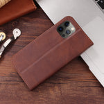 牛革製茶色のiPhoneケース ジッパー付き手帳型カードホルダー-LLN240709