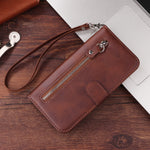 牛革製茶色のiPhoneケース ジッパー付き手帳型カードホルダー-LLN240709