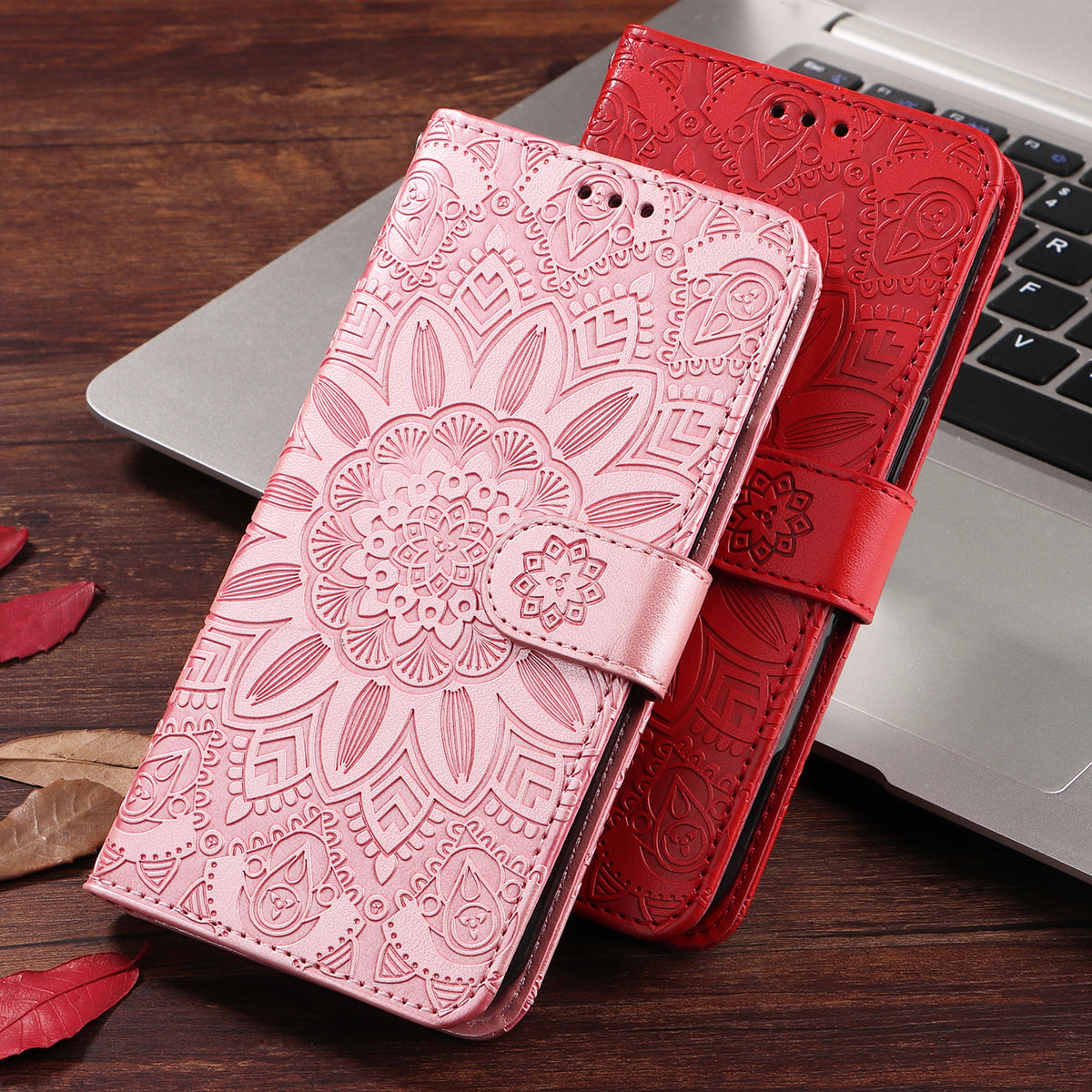 CレザーピンクのiPhoneケース　手帳型カードホルダー-XYH251415