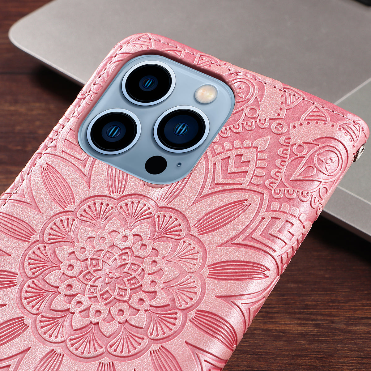 CレザーピンクのiPhoneケース　手帳型カードホルダー-XYH251415