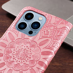 CレザーピンクのiPhoneケース　手帳型カードホルダー-XYH251415