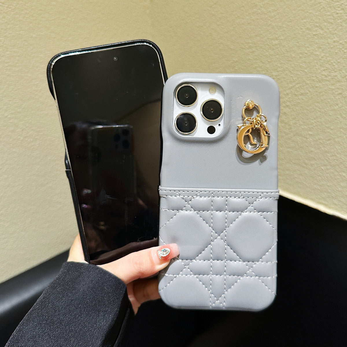 クラシックのCDのレザーグレーiPhoneケース&カードホルダー-JDK240513