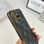 レザー製の Monogram iPhoneケース黒印刷-OKLV017