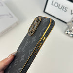 レザー製の Monogram iPhoneケース黒印刷-OKLV017