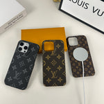 ラグジュアリーレザーのMonogram マグネット対応 iPhoneケース黑印刷-OKLV023