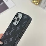 上質ファブリックMonogramiPhoneケース黒印刷-OKLV025