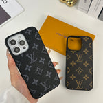 上質ファブリックMonogramiPhoneケース黒印刷-OKLV025