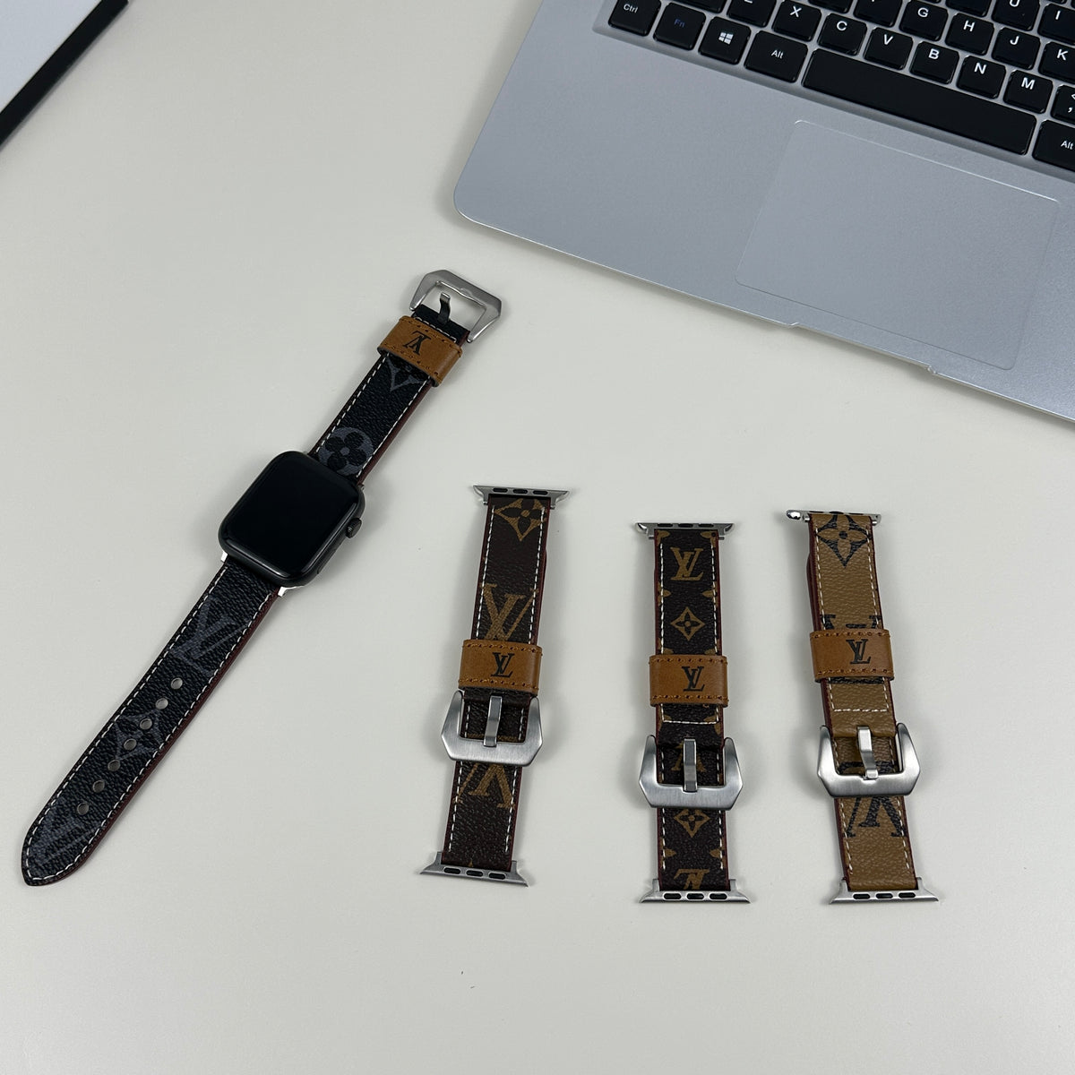 上質ファブリック Monogram iPhone Apple Watch用バンド 黒印刷-OKLV031