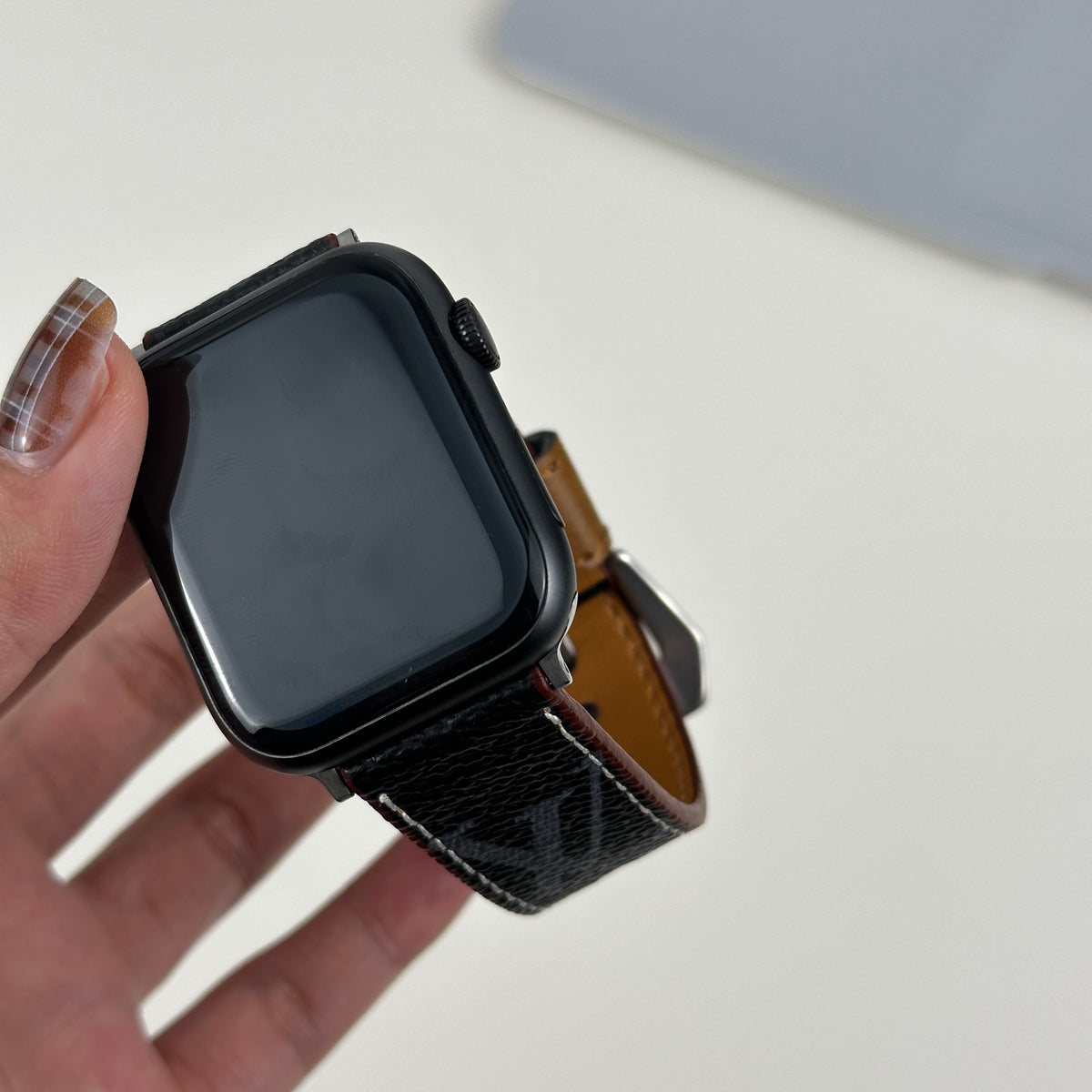 上質ファブリック Monogram iPhone Apple Watch用バンド 黒印刷-OKLV031