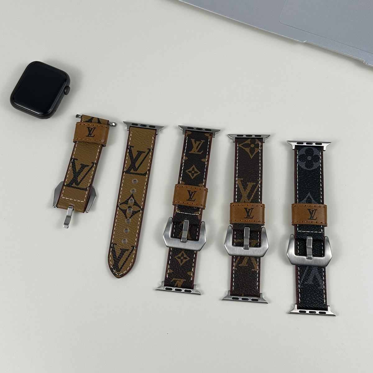 上質ファブリック Monogram iPhone Apple Watch用バンド 黒印刷-OKLV031