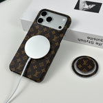 高級レザーMonogram iPhone用 スタンド付き マグネット対応 17シリーズ用 小きな印刷-OKLV046