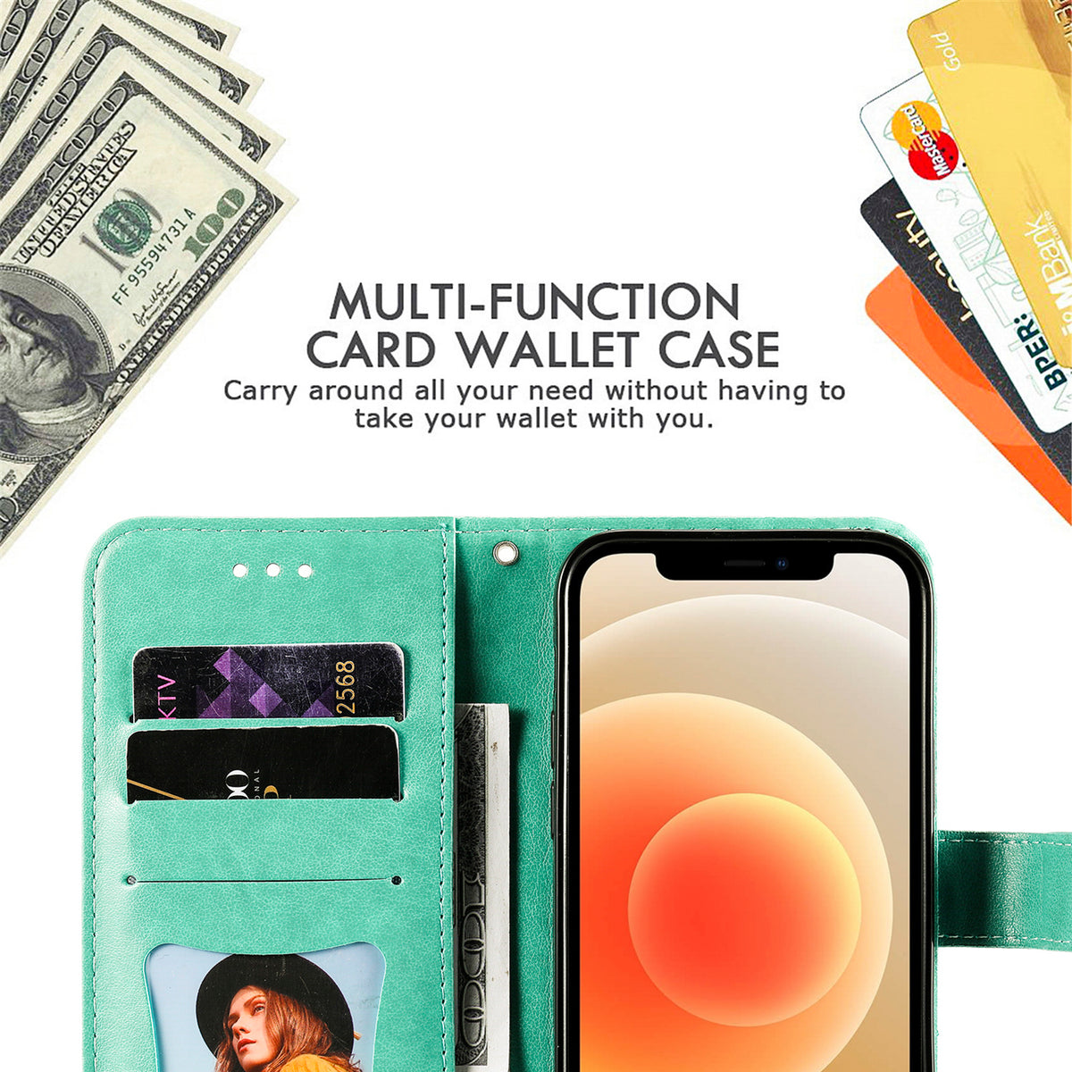 レザーグリーンのiPhoneケース 手帳型カードホルダー-CCB240706