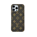 ラグジュアリーレザーのMonogram マグネット対応 iPhoneケース黑印刷-OKLV023