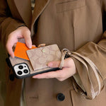 CH革の黄土色のiPhoneケース,カードホルダーと斜め掛け-SZK240402