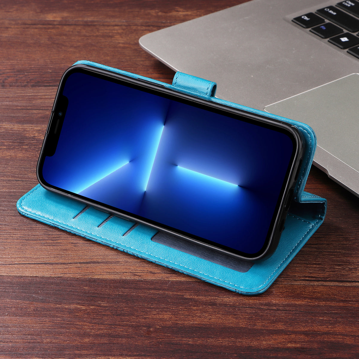 Cレザー青いiPhoneケース　手帳型カードホルダー-XYH241415