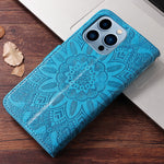 Cレザー青いiPhoneケース　手帳型カードホルダー-XYH241415