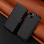 手帳型黒いレザーiPhoneケース カードホルダー(Magsafe) -YYT241531