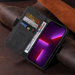 レザー黒のiPhoneケース　手帳型カードホルダー-YYT241437