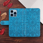 Cレザー青いiPhoneケース　手帳型カードホルダー-XYH241415