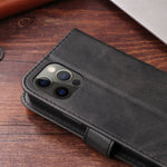 牛革製黒いiPhoneケース ジッパー付き手帳型カードホルダー-LLN240709