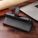 牛革製黒いiPhoneケース ジッパー付き手帳型カードホルダー-LLN240709