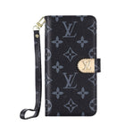 ラグジュアリーデザイン モノグラム手帳型iPhoneケース（ファスナー財布＆ストラップ付き）-OKLB003