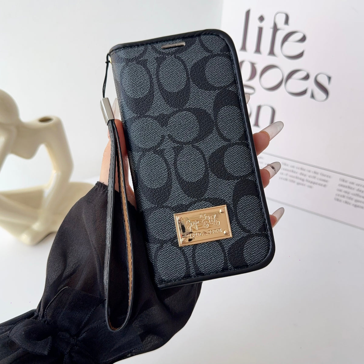 CH高級レザー 折りたたみウォレット iPhoneケース 茶色-OKCH002