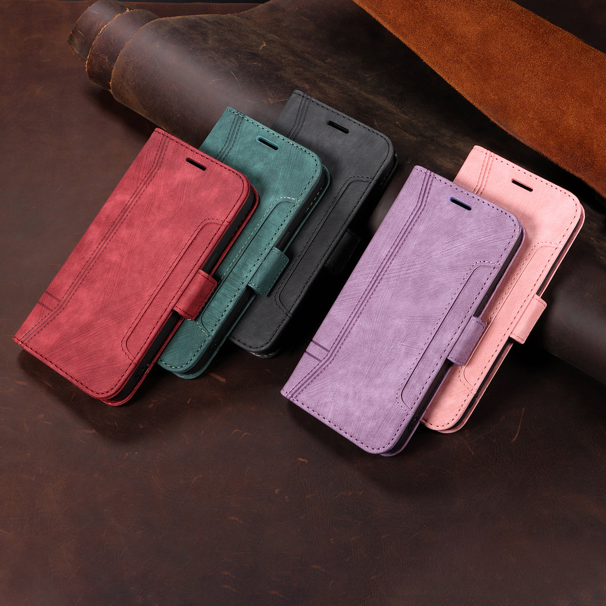 レザーピンクのiPhoneケース　手帳型カードホルダー-YYT241437