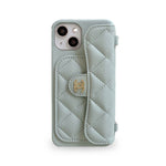 CC iPhoneケース、グリーンのカードホルダーとストラップ付き -SLK240104