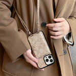 CH革の黄土色のiPhoneケース,カードホルダーと斜め掛け-SZK240402