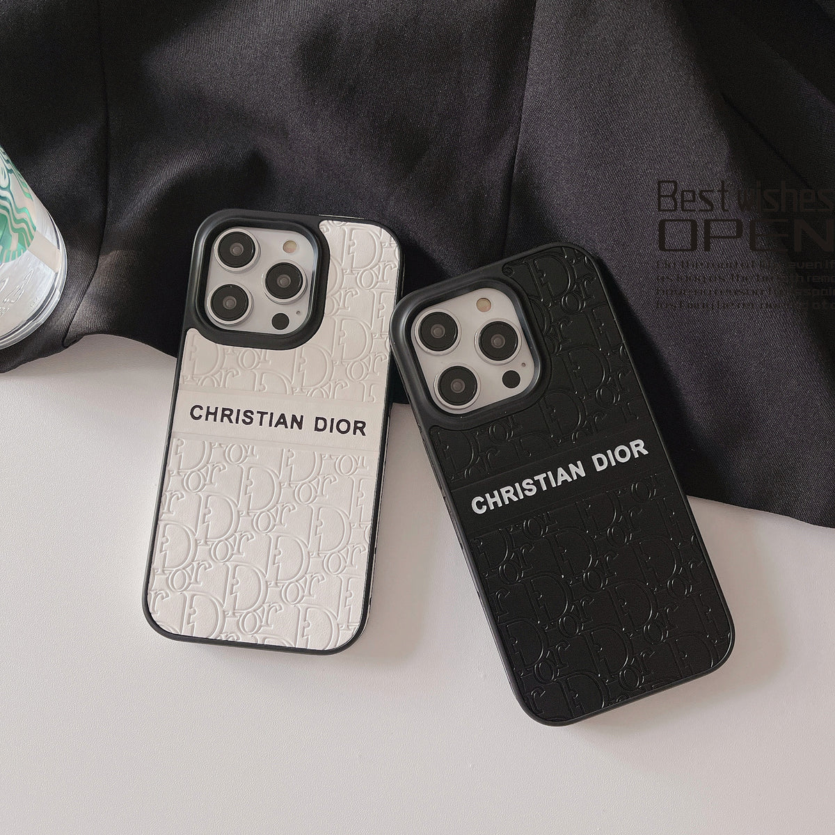 CD黒いレザーiPhoneケース-DKB231211