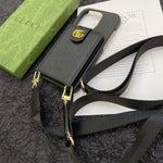 GGレザーブラックiPhoneケース,マウントとストラップ -SXK240513