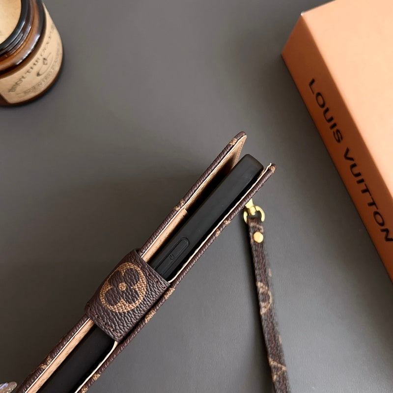 皮革手帳型 モノグラムiPhone ケース カードホルダー・紙幣収納ポケット付-OKHYL001