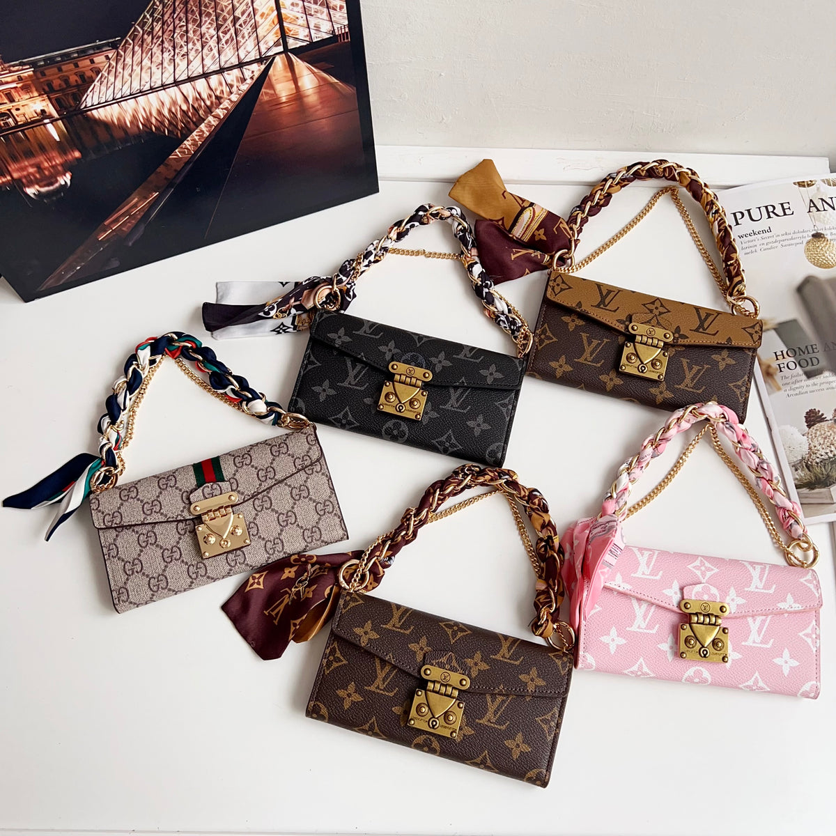 高級レザーフォリオ モノグラムiPhoneケース（カードホルダー・ストラップ付き）-OKMTY004