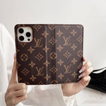 高級手帳型 モノグラムiPhoneケース カードホルダー付き-OKHYL002