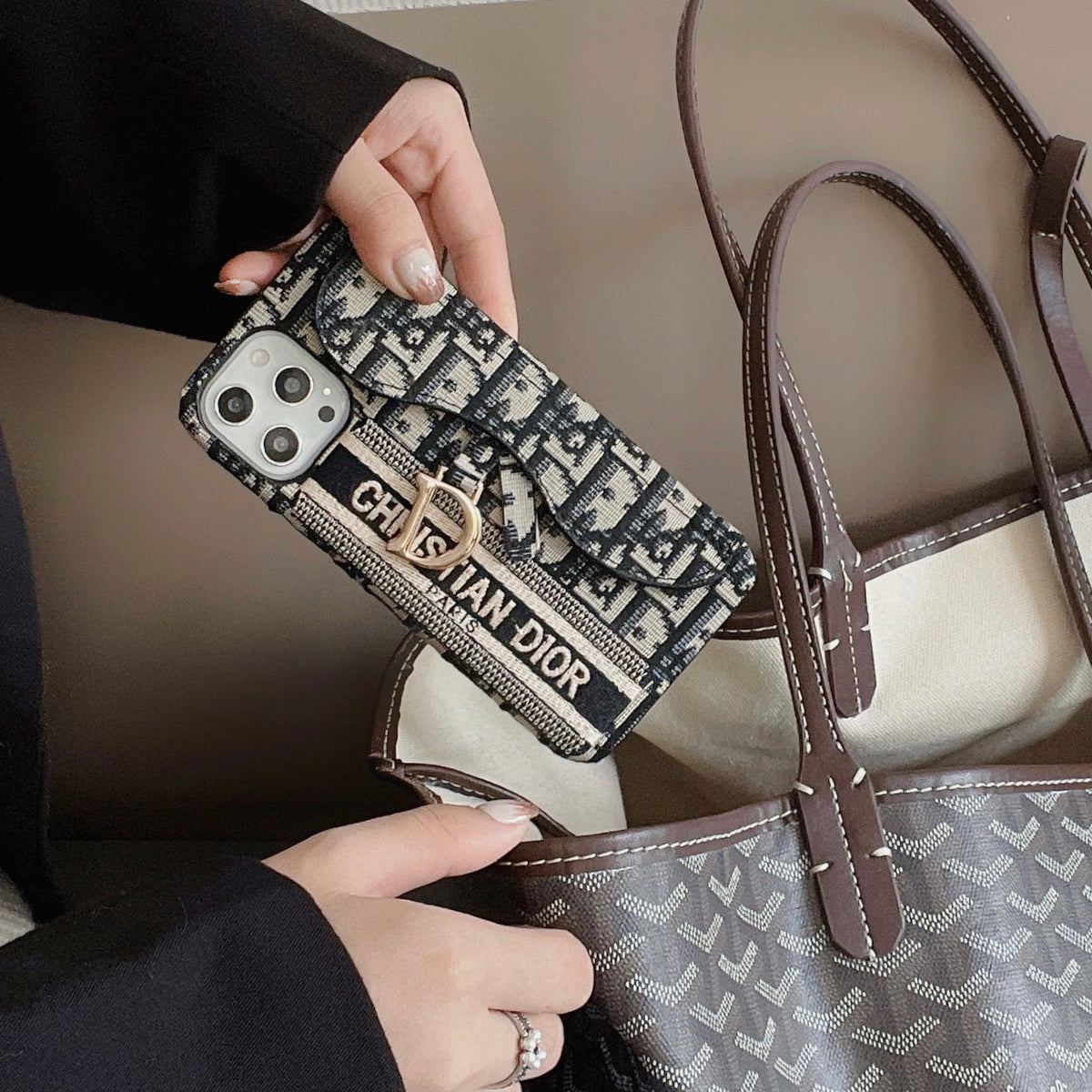 CD黒いiPhoneケース-カードケース-KKY240115