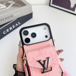 高級感Monogram ウォレット＆ショルダーストラップ付 iPhoneケース ピンク-OKLV001