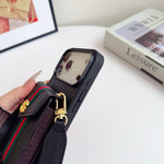 ラグジュアリーGG ウォレット＆ショルダーストラップ付 iPhoneケース 黒-OKGG001