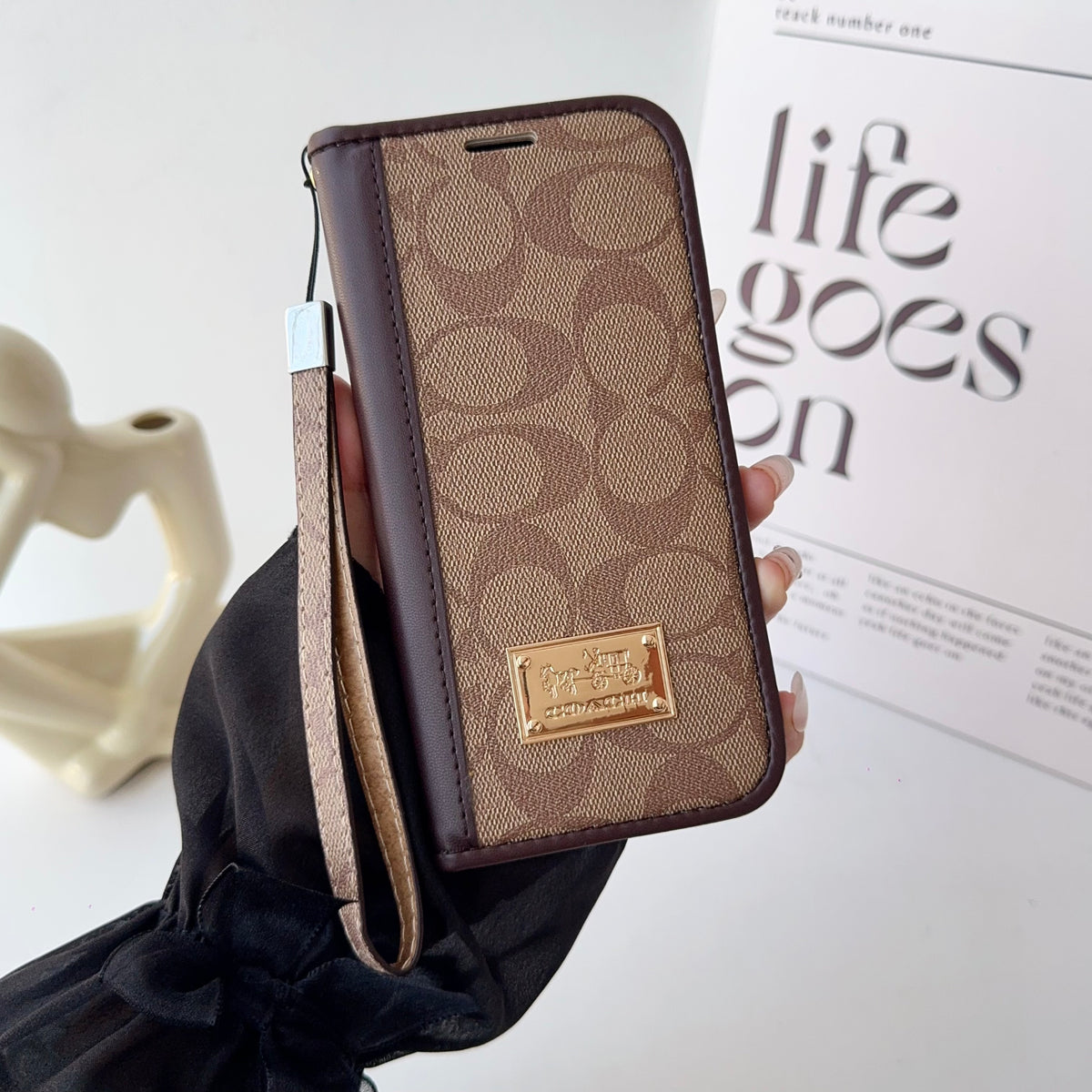 CH高級レザー 折りたたみウォレット iPhoneケース 茶色-OKCH002