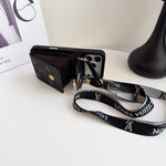 上品Monogram ウォレット＆ショルダーストラップ付 iPhoneケース 黒-OKLV003