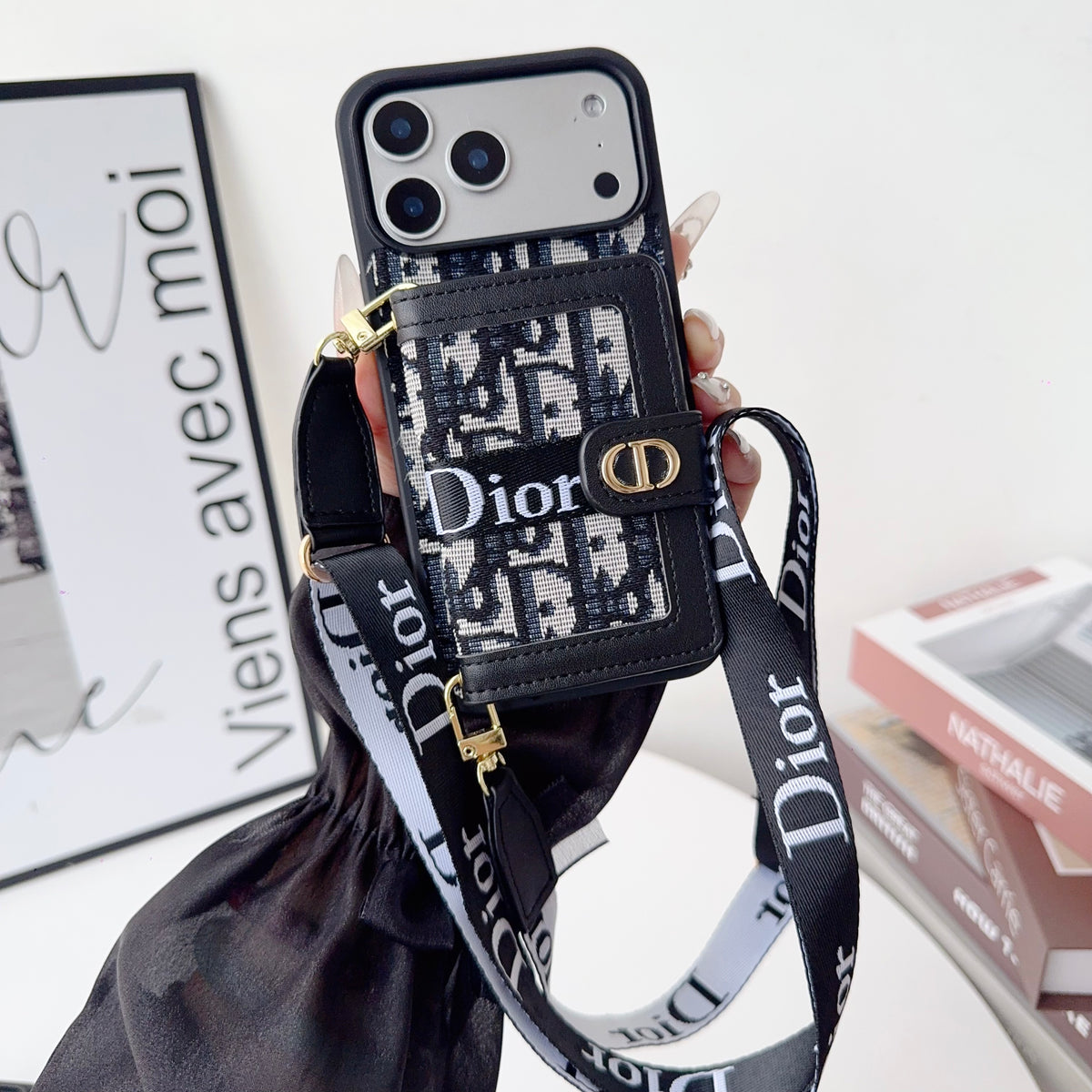 上質CD ウォレット＆ショルダーストラップ付 iPhoneケース 黒-OKCD004