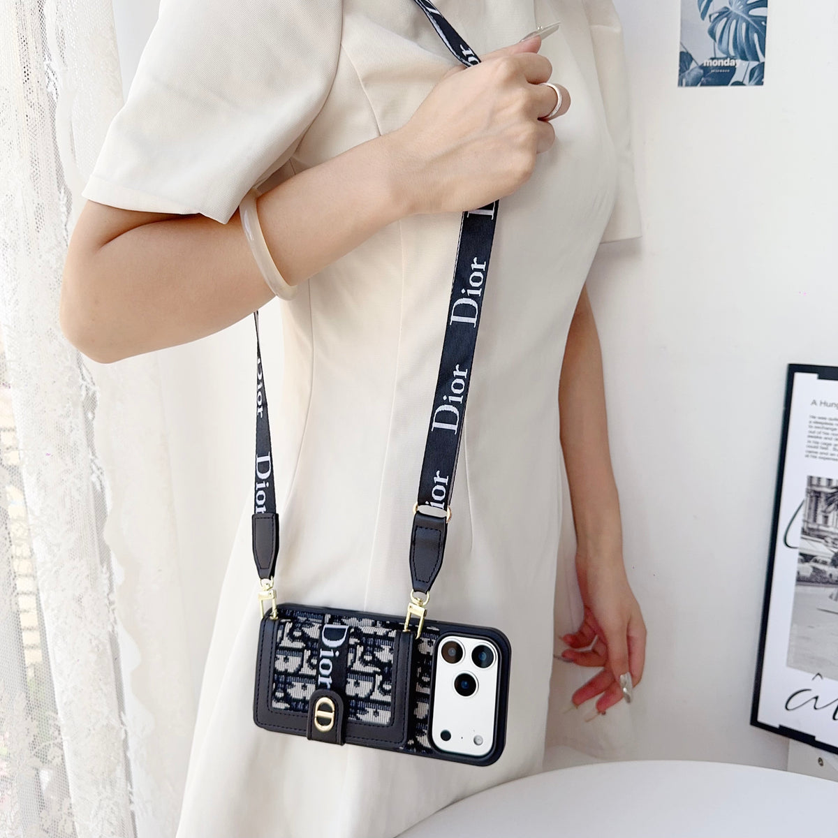 上質CD ウォレット＆ショルダーストラップ付 iPhoneケース 黒-OKCD004